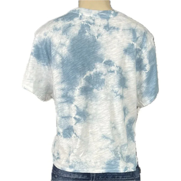 Lucky Brand L Blue Tie-Dye Logo Name Graphic Cotton Short Sleeve Crop Tee - Picture 4 of 6